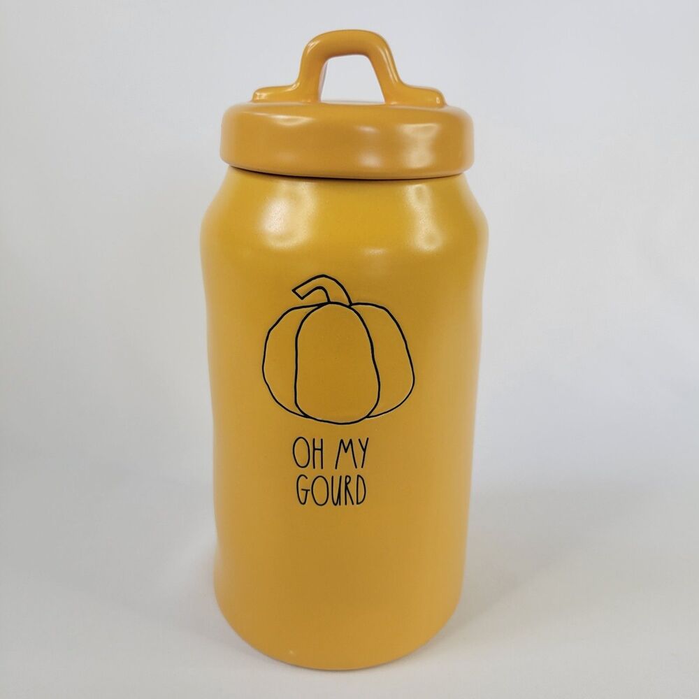 Rae Dunn Artisan Oh My Gourd Pumpkin Canister Farmhouse Orange Storage Jar 9.5"